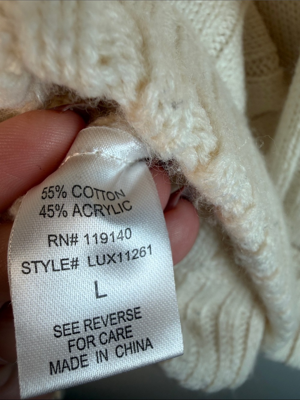 Cream Cable Knit Wide Sleeve Coastal Grandma Cabin Cozy Sweater Size L - Picture 8 of 8